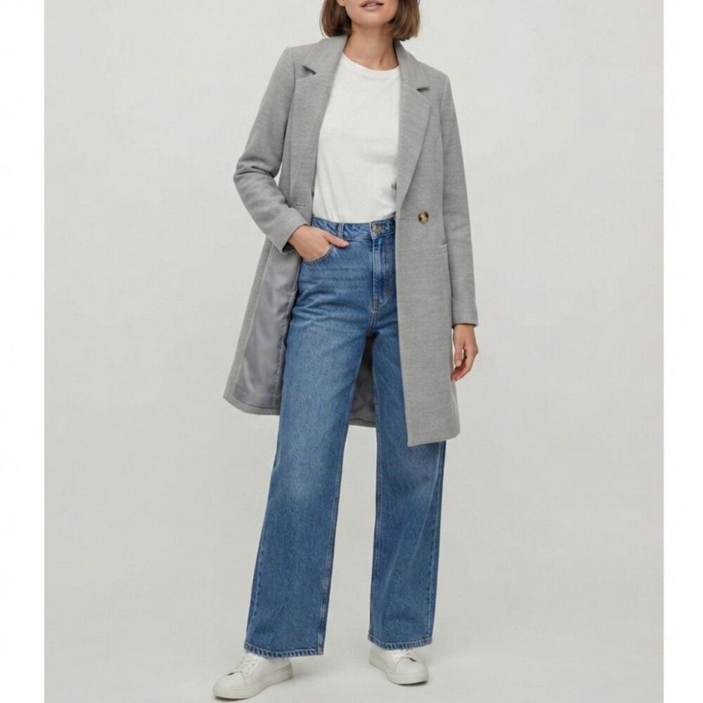 Vero Moda Gray Double Breasted Tailored Trench Coat Jacket Large NWT